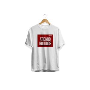 remera unisex blanca atiendo boludos